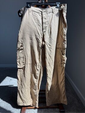 Express Men’s Linen Cargo Pants 34x34 Beige Lightweight Utility Casual Work wear
